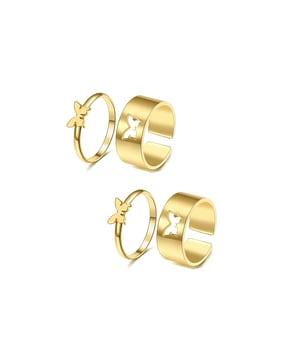 set of 4 gold-plated butterfly rings