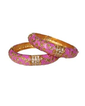 set of 4 gold-plated kundan-studded bangles