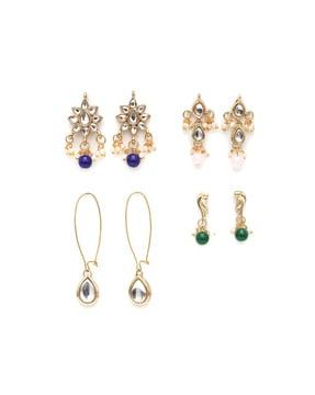 set of 4 handcrafted kundan earrings