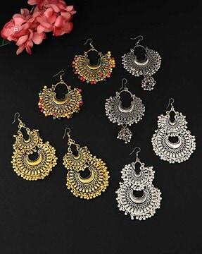 set of 4 silver-plated chandbali earrings