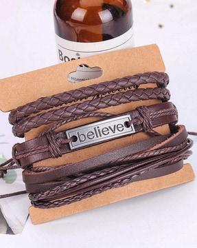 set of 4 unisex adjustable leather bracelets