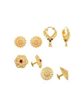 set of 4 women gold-plated studs