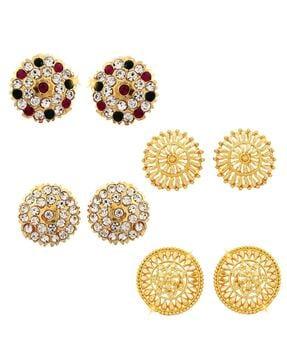 set of 4 women gold-plated studs