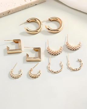 set of 5 gold-plated pearl-beaded hoop earrings