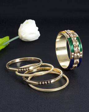 set of 5 gold-plated stone-studded bangle