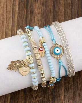 set of 6  evil eye multi-layered  bracelets
