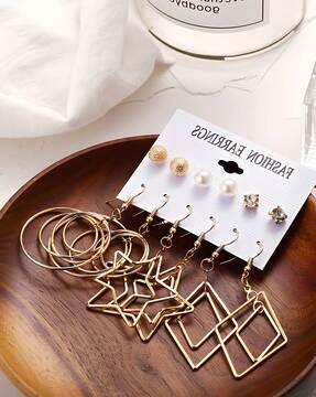 set of 6 diamond-studded stud & dangler earrings