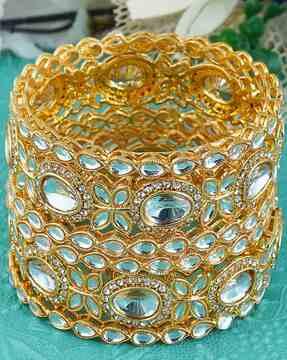 set of 6 gold-plated kundan-studded bangles