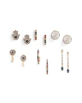 set of 6 gold-plated stone-studded earrings