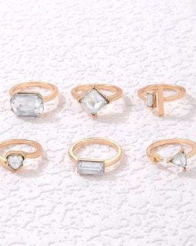 set of 6 gold-plated stone-studded stackable rings