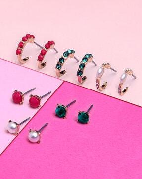 set of 6 stone-studded hoop & stud earrings set