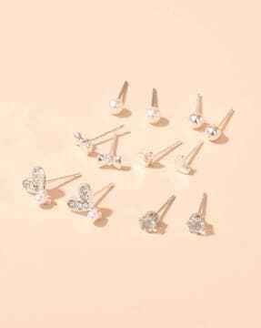 set of 6 women silver-plated studs earrings