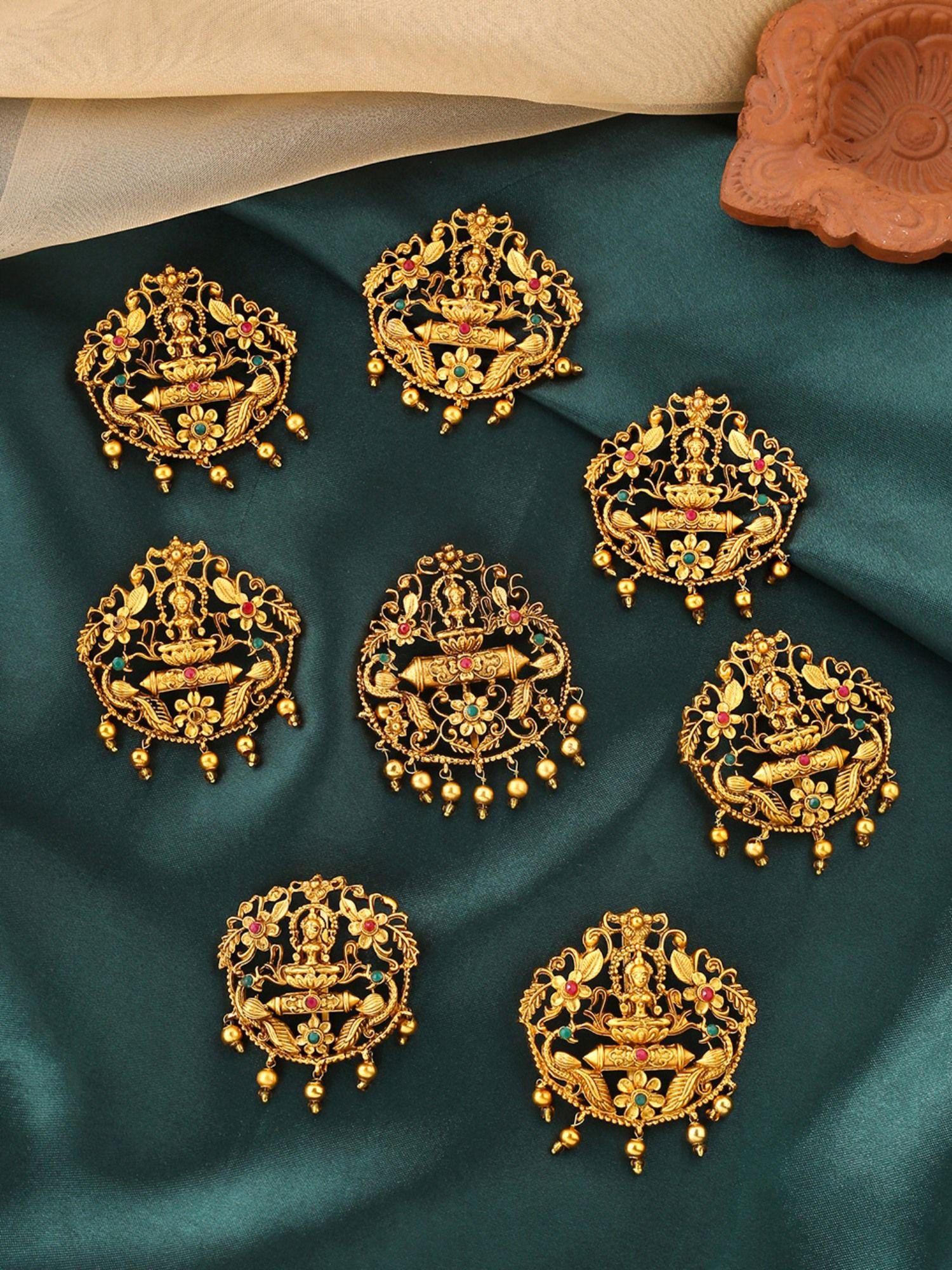 set of 9 gold plated choti jadai billai bridal hair accessories