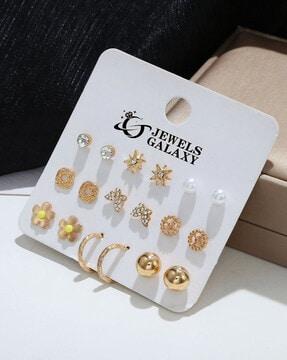 set of 9 women gold-plated studs earrings