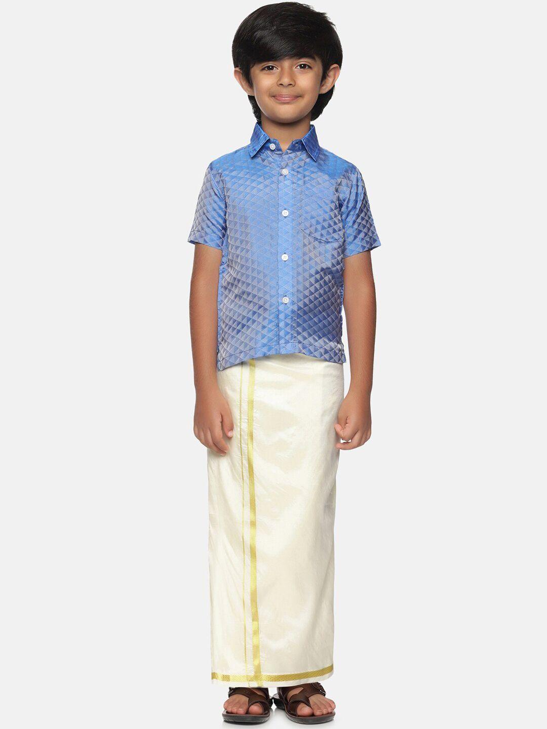 sethukrishna boys blue & off white shirt with dhoti