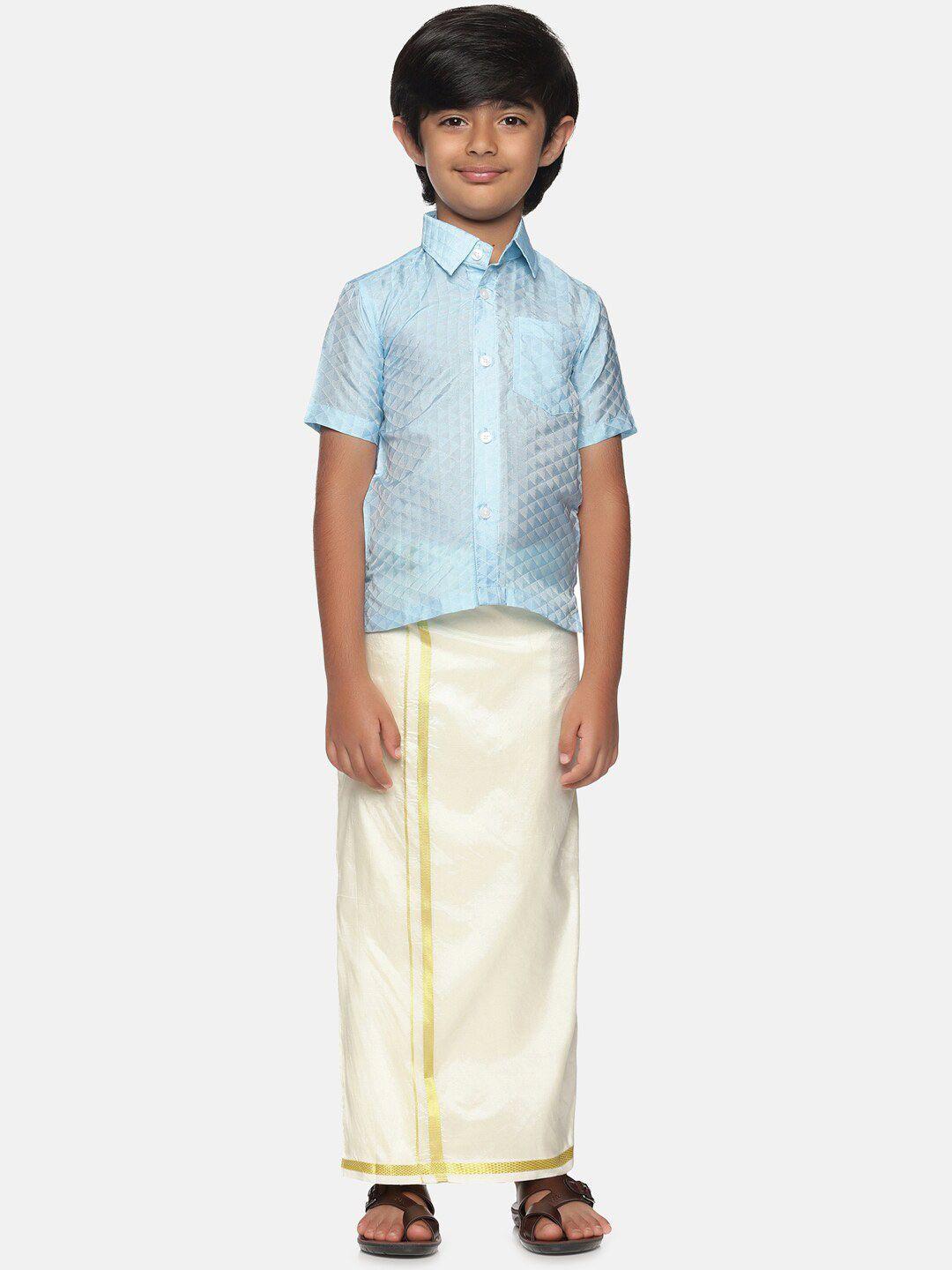 sethukrishna boys blue & off white shirt with dhoti