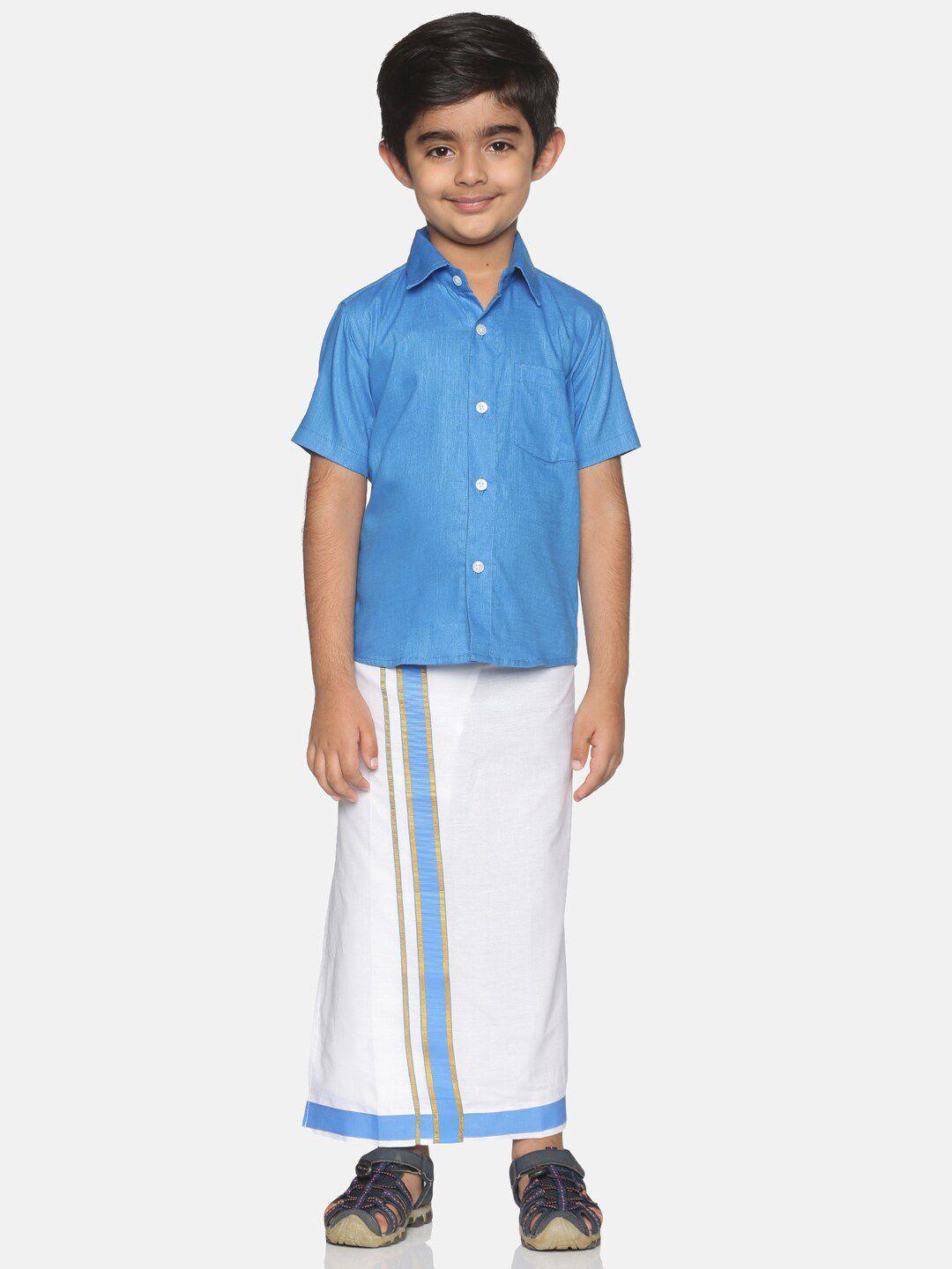 sethukrishna-boys-blue-&-white-solid-shirt-and-veshti-set
