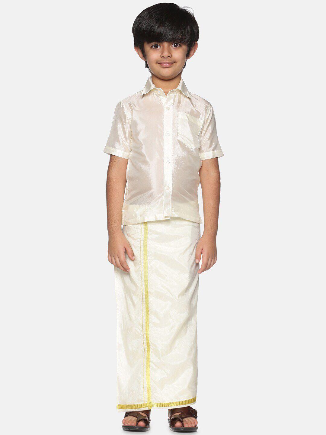 sethukrishna-boys-cream-coloured-&-gold-toned-shirt-with-dhoti