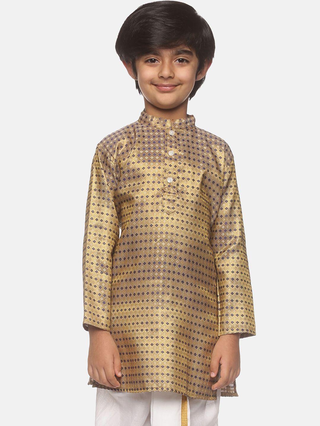 sethukrishna boys gold-toned geometric woven design kurta
