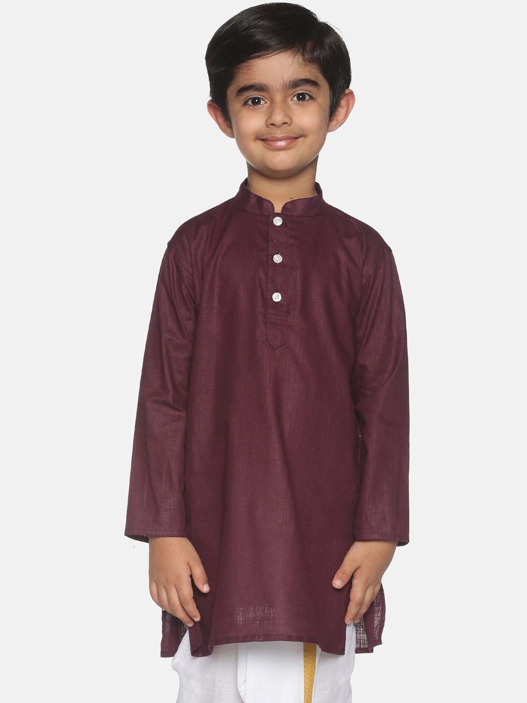 sethukrishna boys maroon solid pure cotton kurta