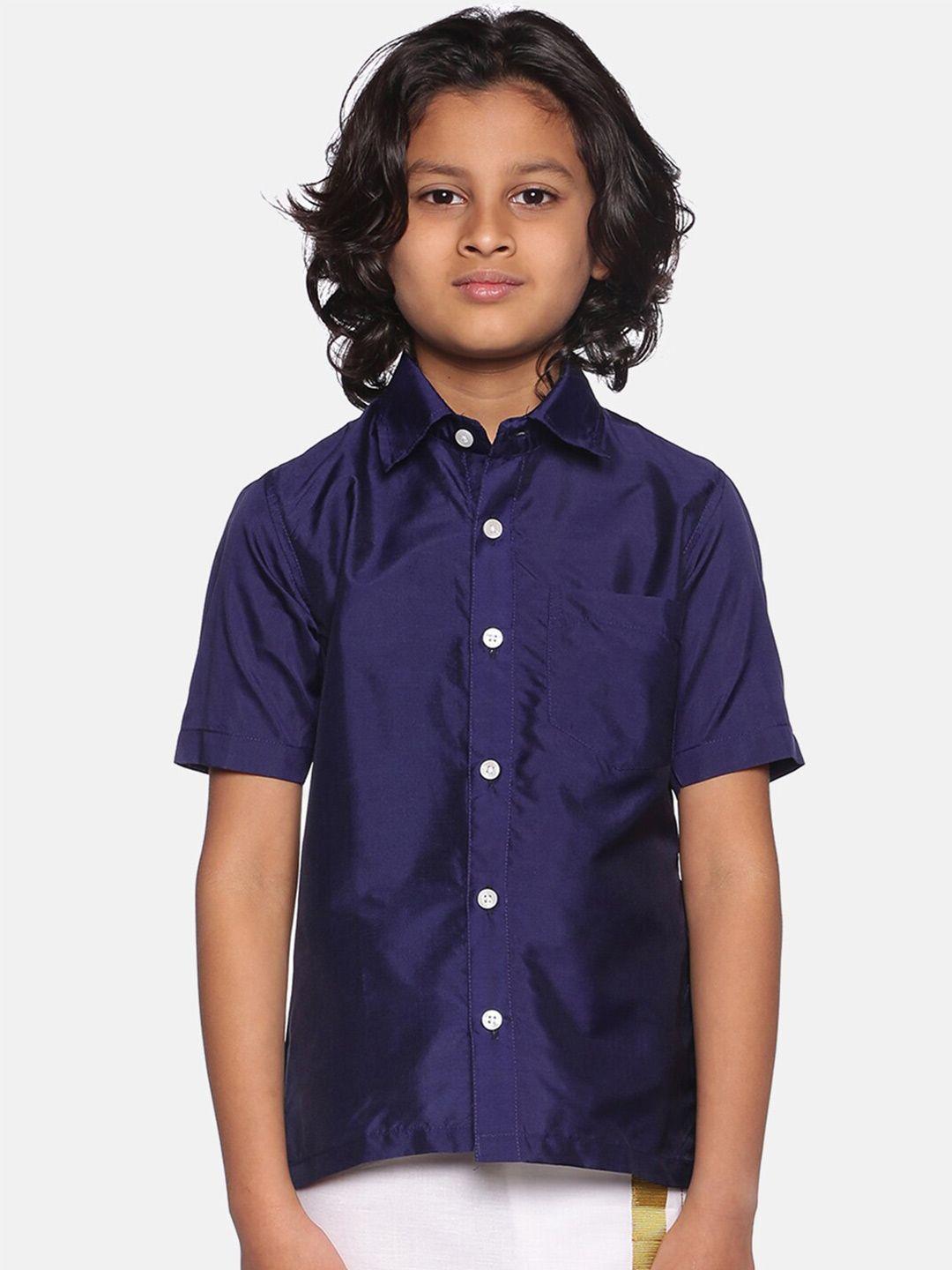 sethukrishna boys navy blue classic ethnic shirt