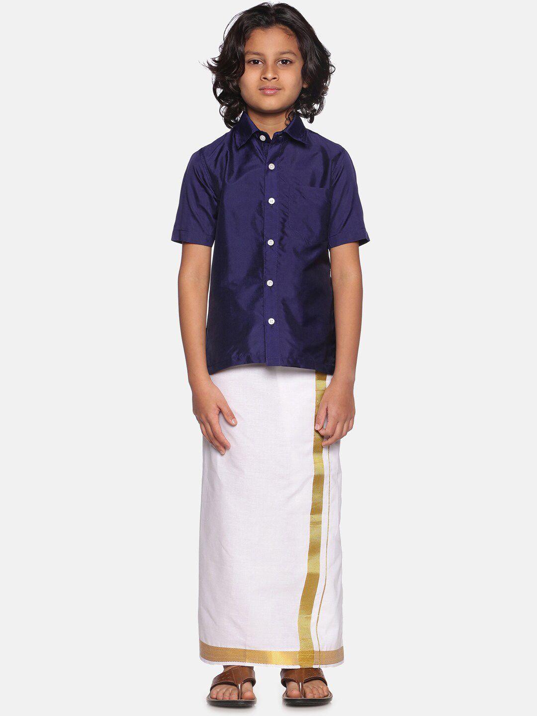 sethukrishna boys navy blue shirt with readymade dhoti