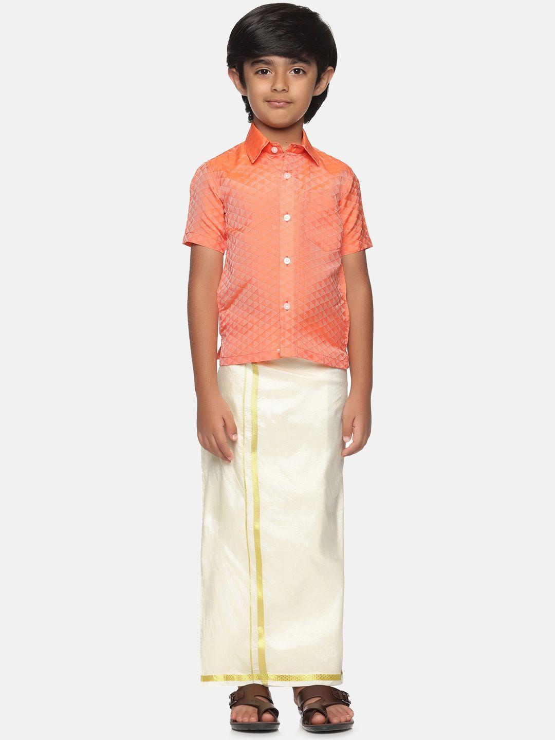 sethukrishna boys orange & off white shirt with dhoti