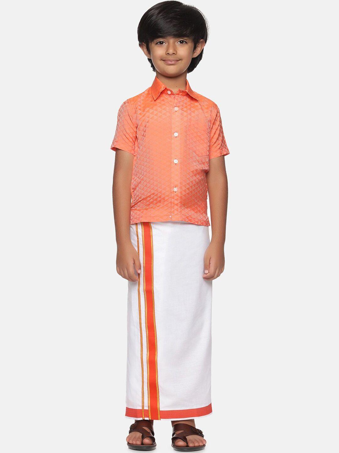 sethukrishna boys orange & white shirt with dhoti
