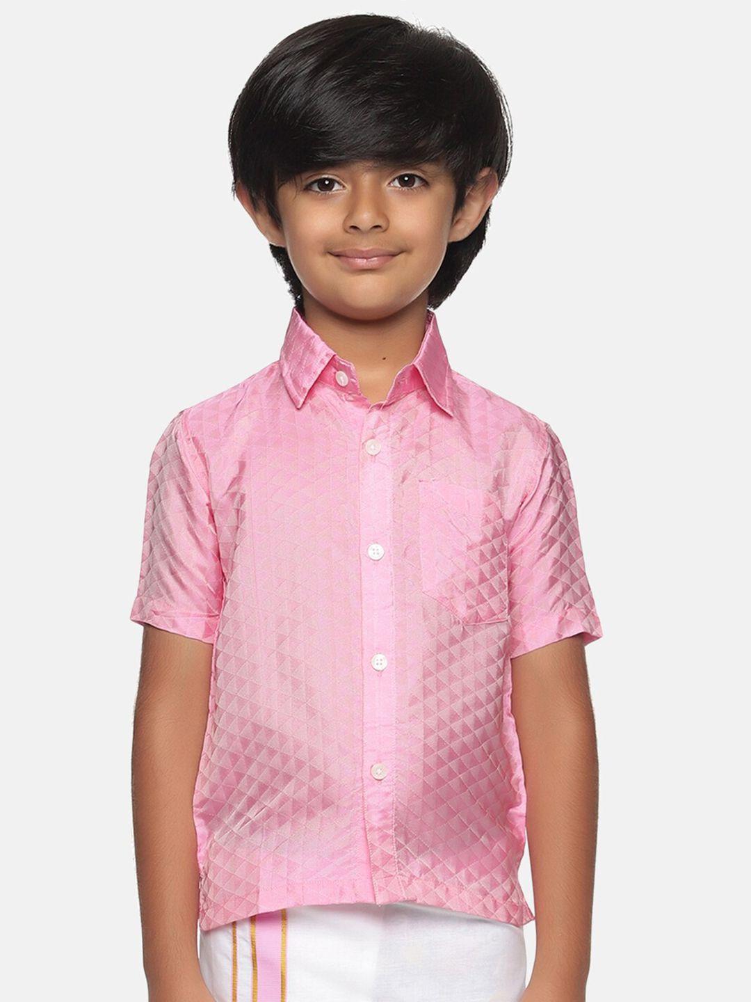 sethukrishna boys pink classic striped party shirt