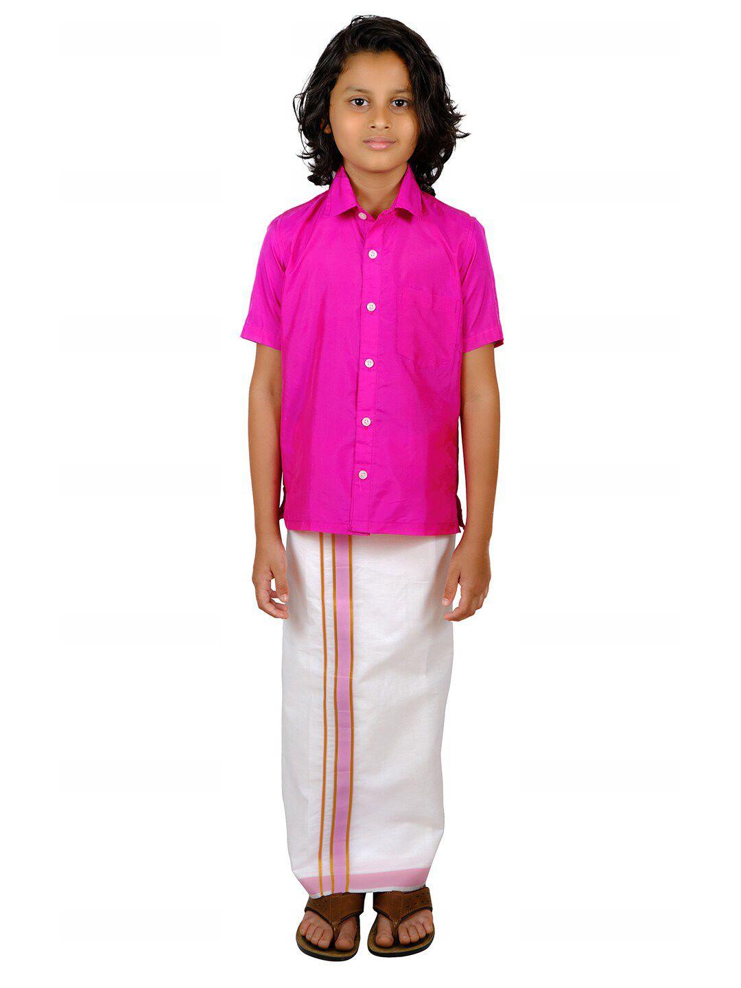 sethukrishna boys pink shirt & dhoti set