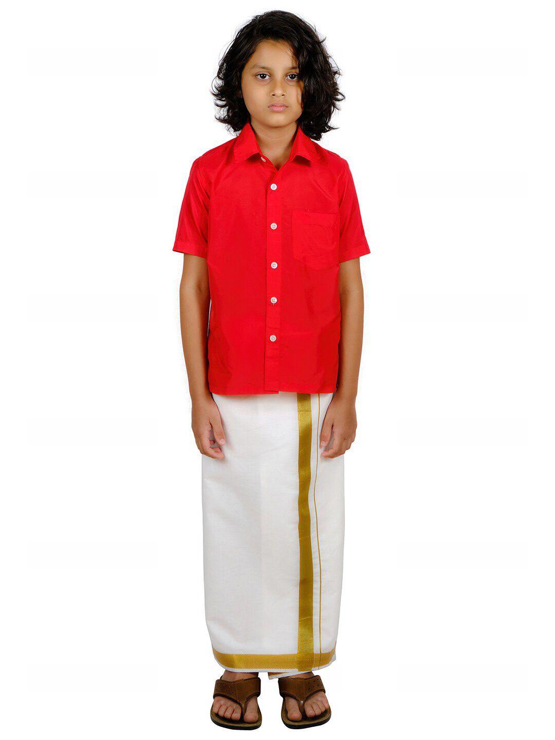 sethukrishna boys red shirt & dhoti set