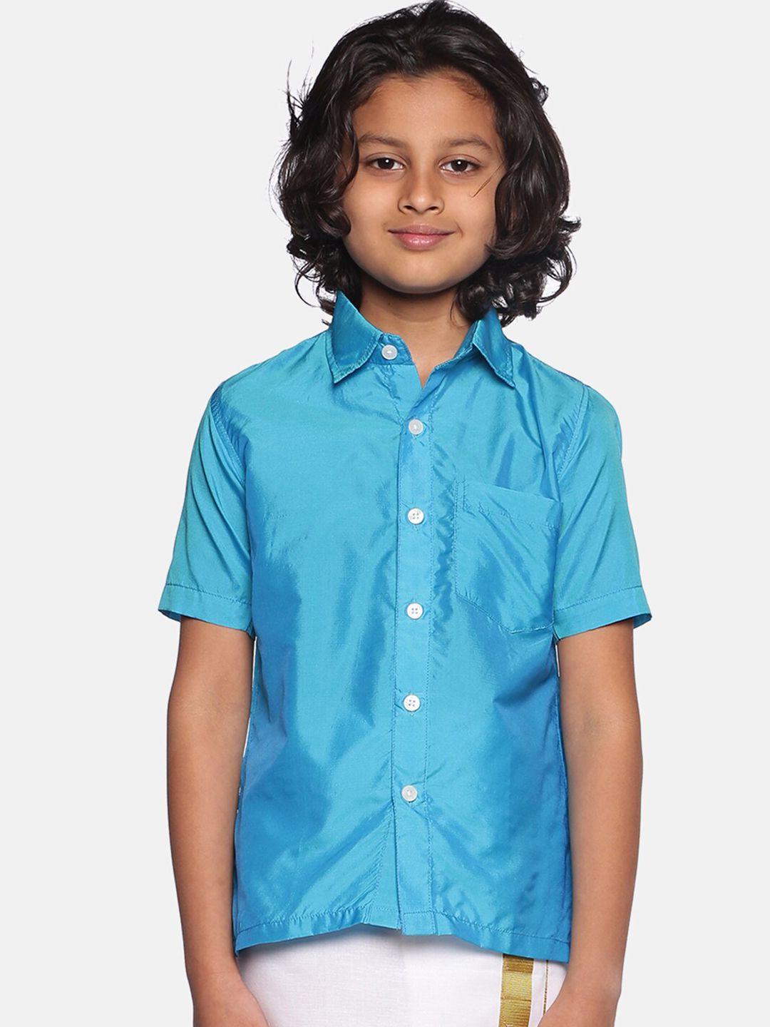 sethukrishna boys turquoise blue classic casual shirt
