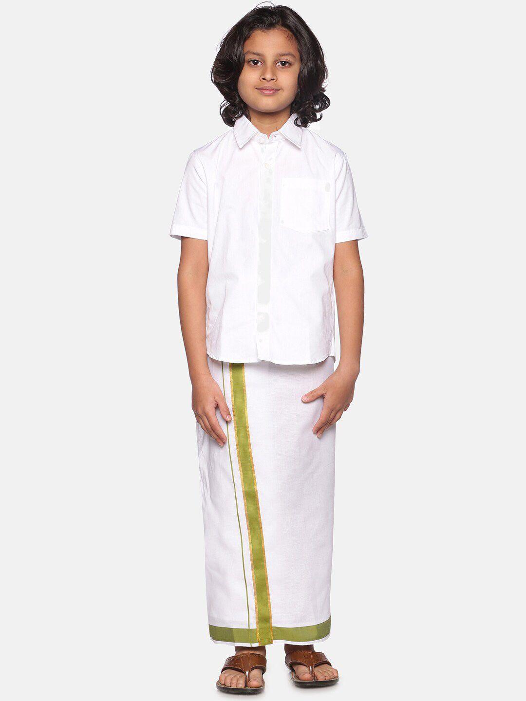 sethukrishna-boys-white-&-green-cotton-shirt-with-readymade-dhoti