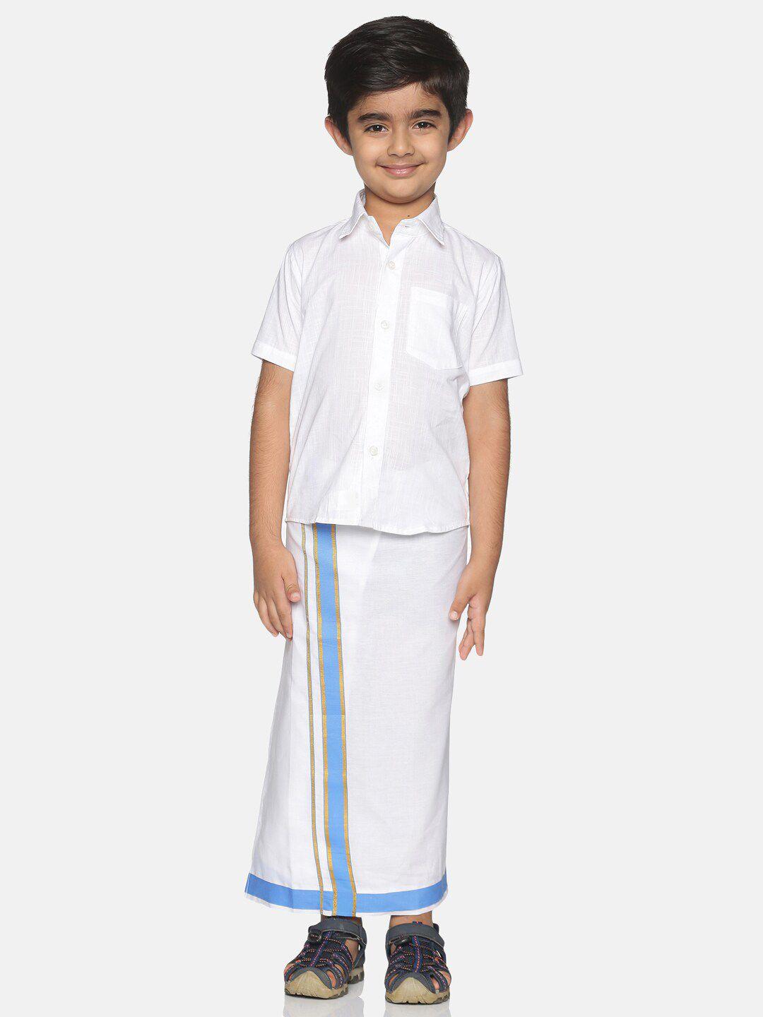 sethukrishna-boys-white-pure-cotton-solid-shirt-and-veshti-set