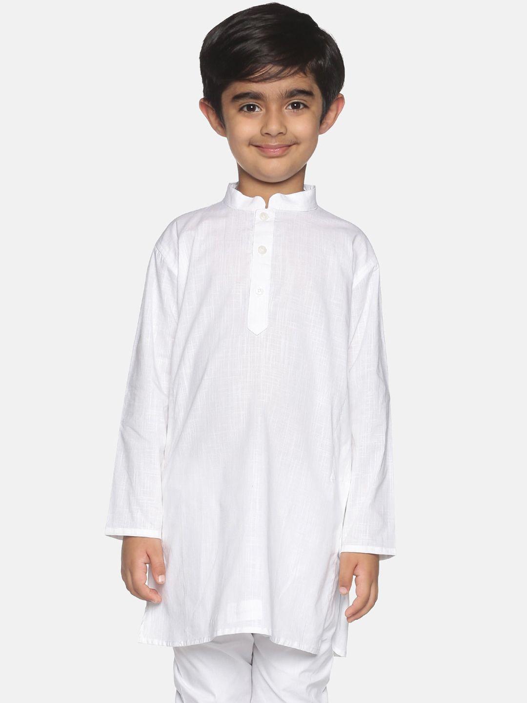 sethukrishna boys white solid cotton kurta