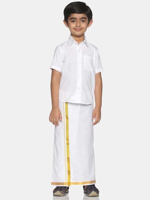 sethukrishna-kids-white-cotton-regular-fit-shirt-set