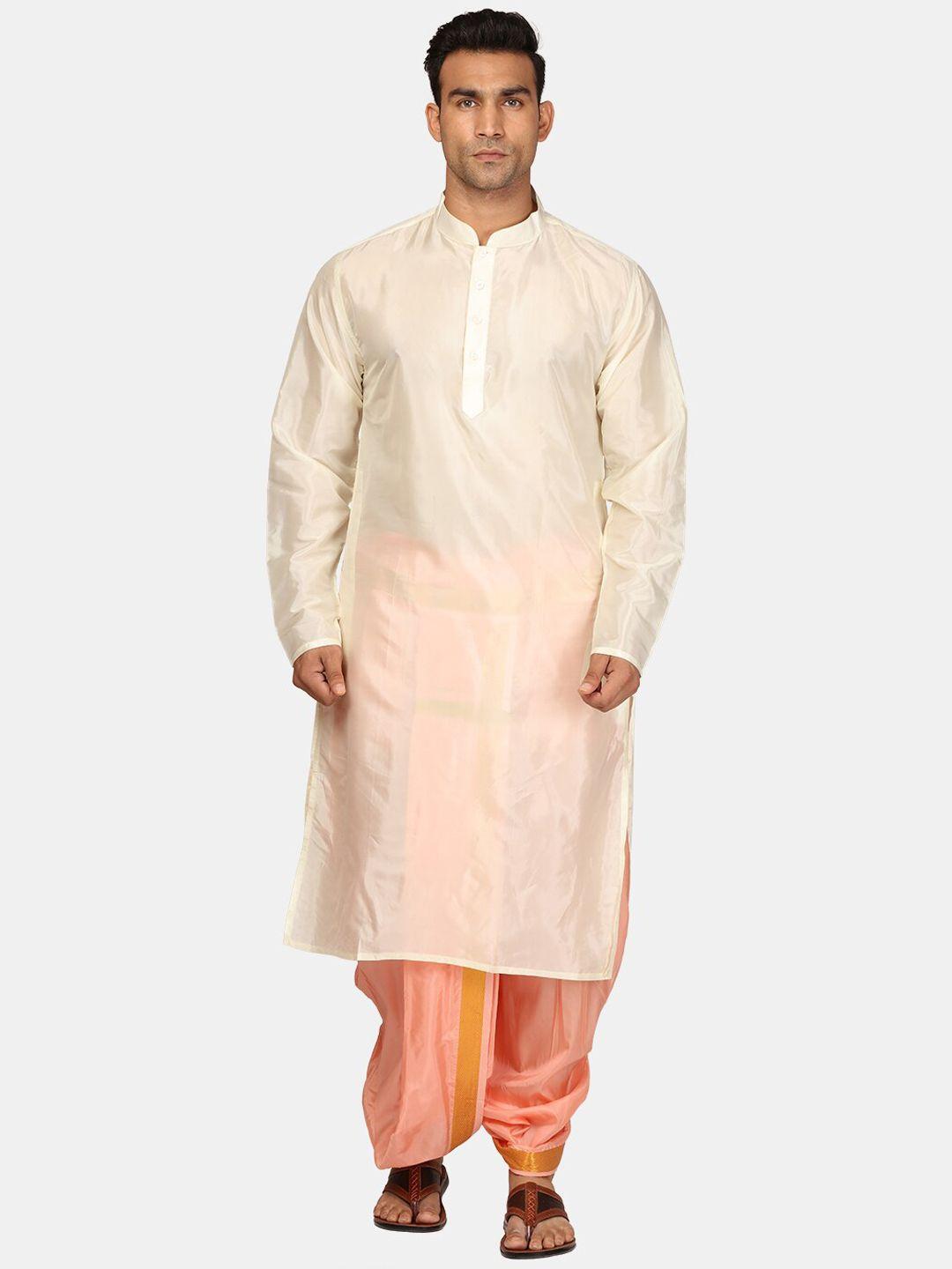 sethukrishna mandarin collar straight zari kurta with dhoti pants & dupatta