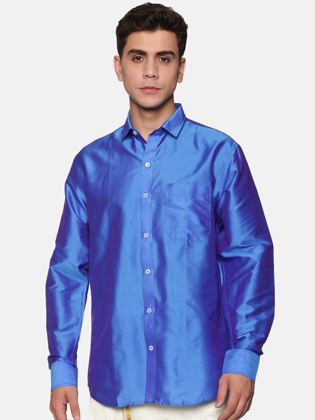 sethukrishna men blue casual silk shirt