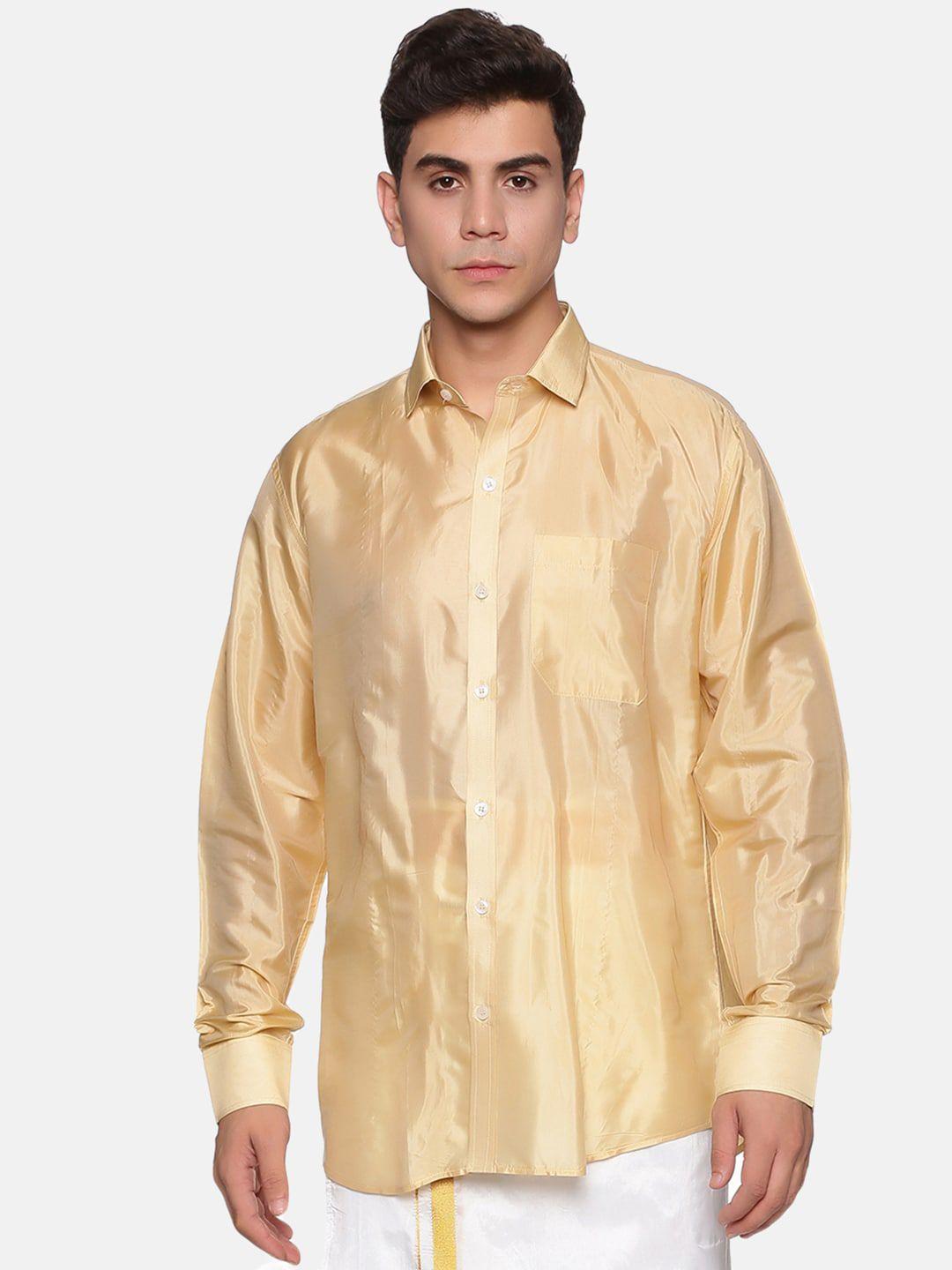 sethukrishna men gold silk standard casual shirt