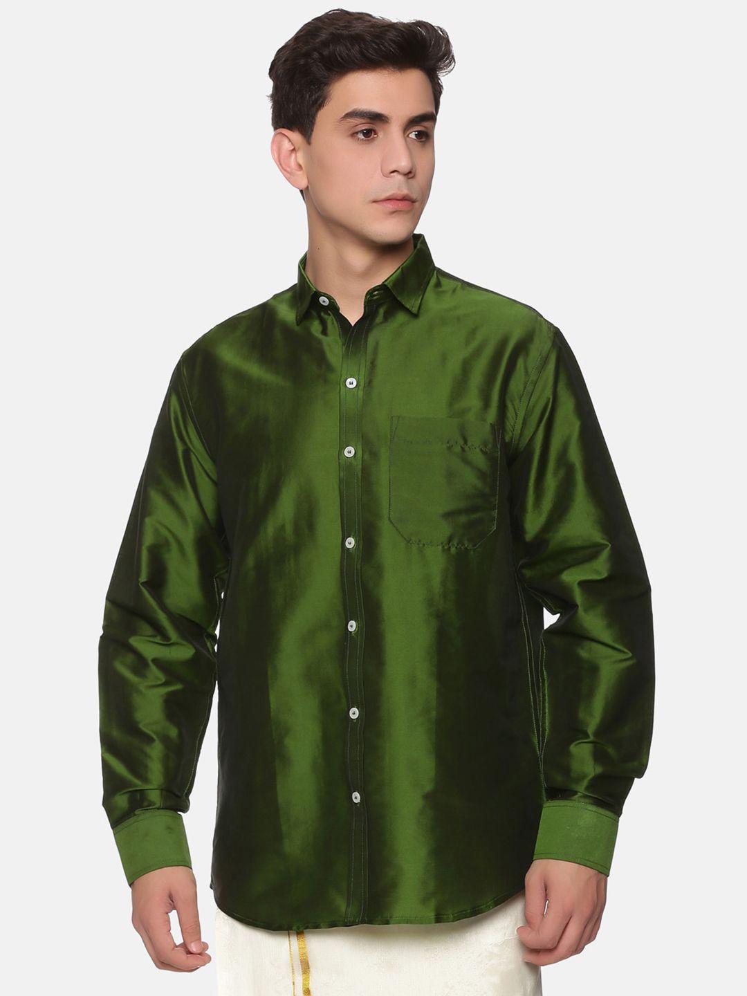 sethukrishna men olive silk green standard casual shirt
