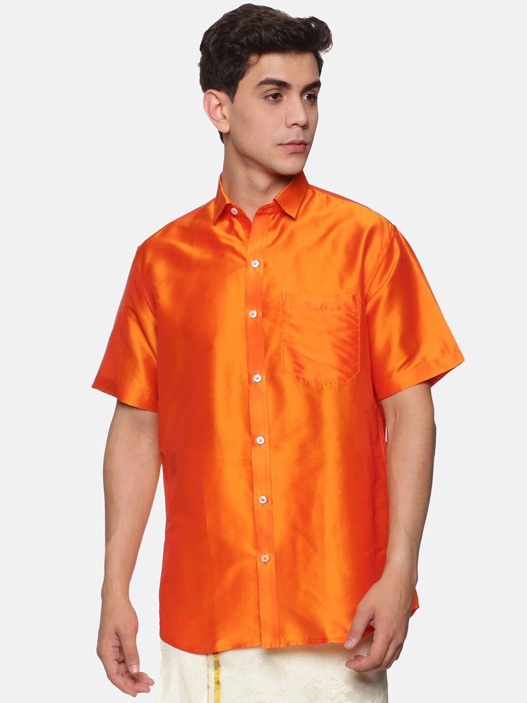 sethukrishna men orange silk standard shirt