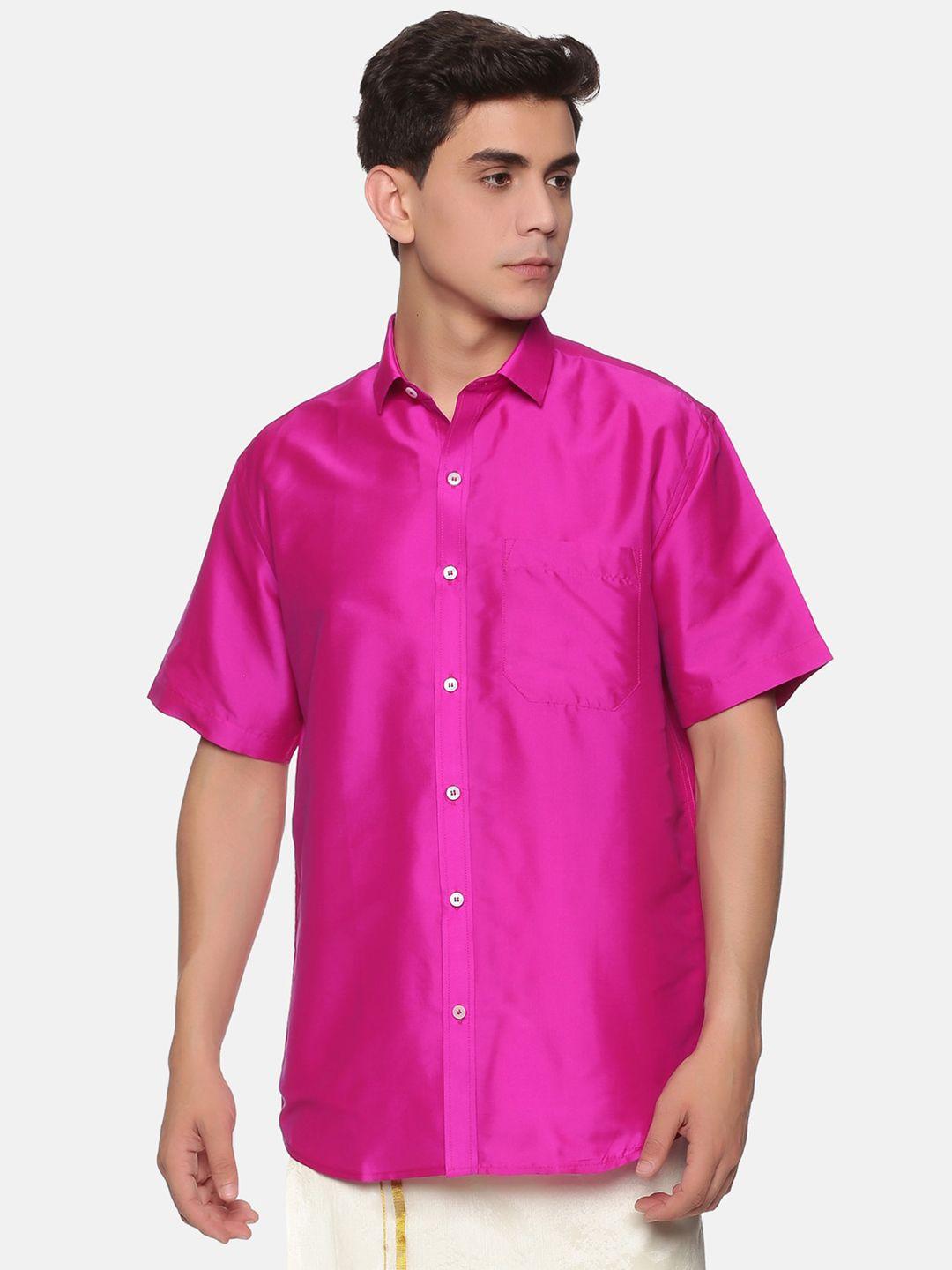 sethukrishna men pink silk standard casual shirt