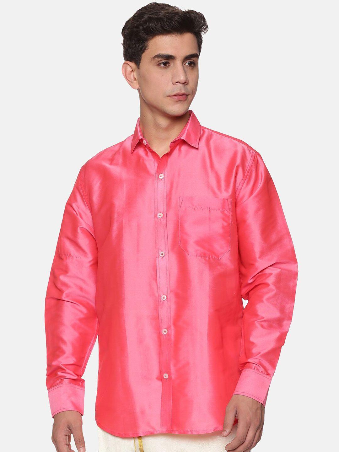 sethukrishna men pink standard silk casual shirt
