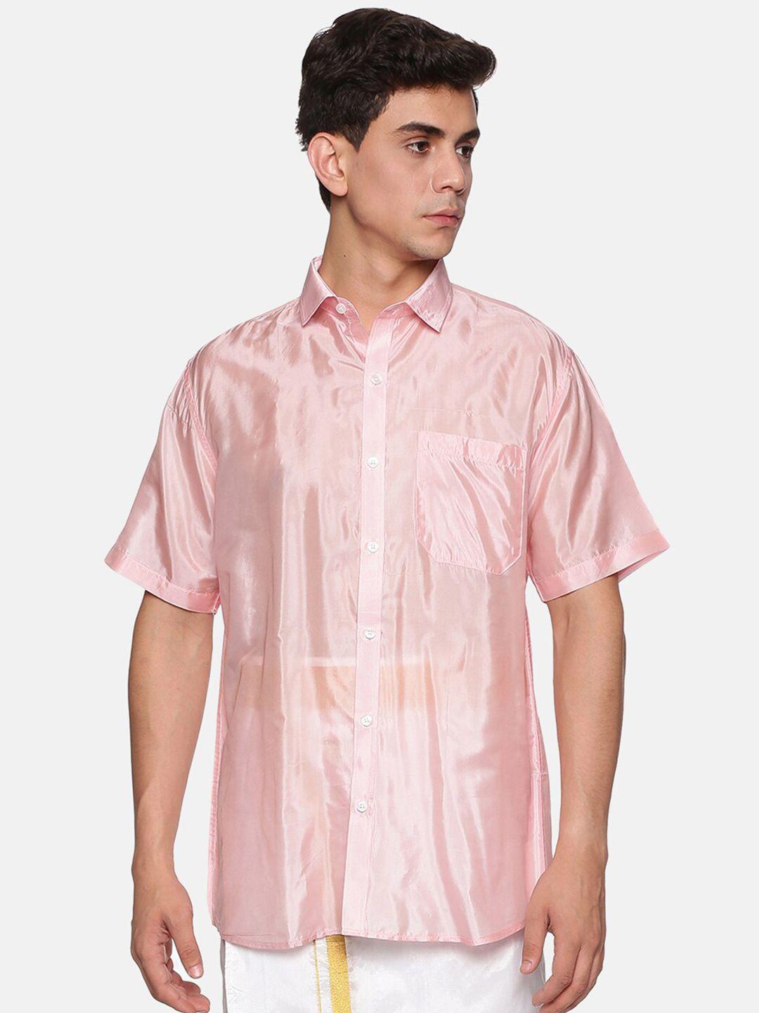 sethukrishna men pink standard striped casual shirt