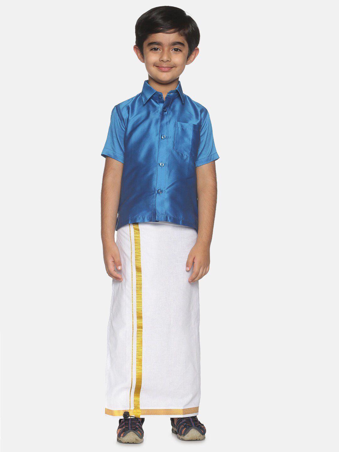 sethukrishna boys blue & white shirt with dhoti