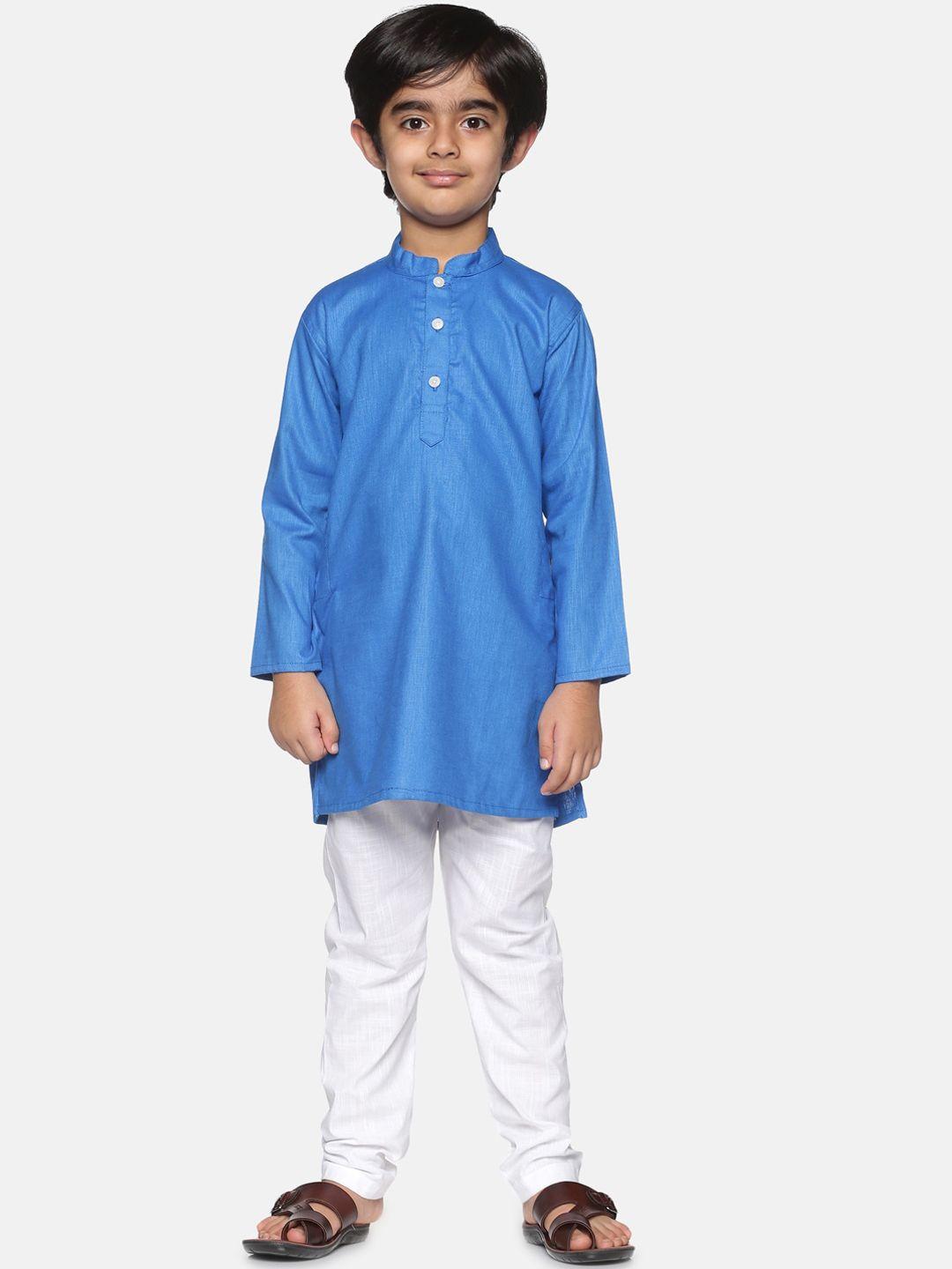 sethukrishna boys blue pure cotton kurta with pyjamas