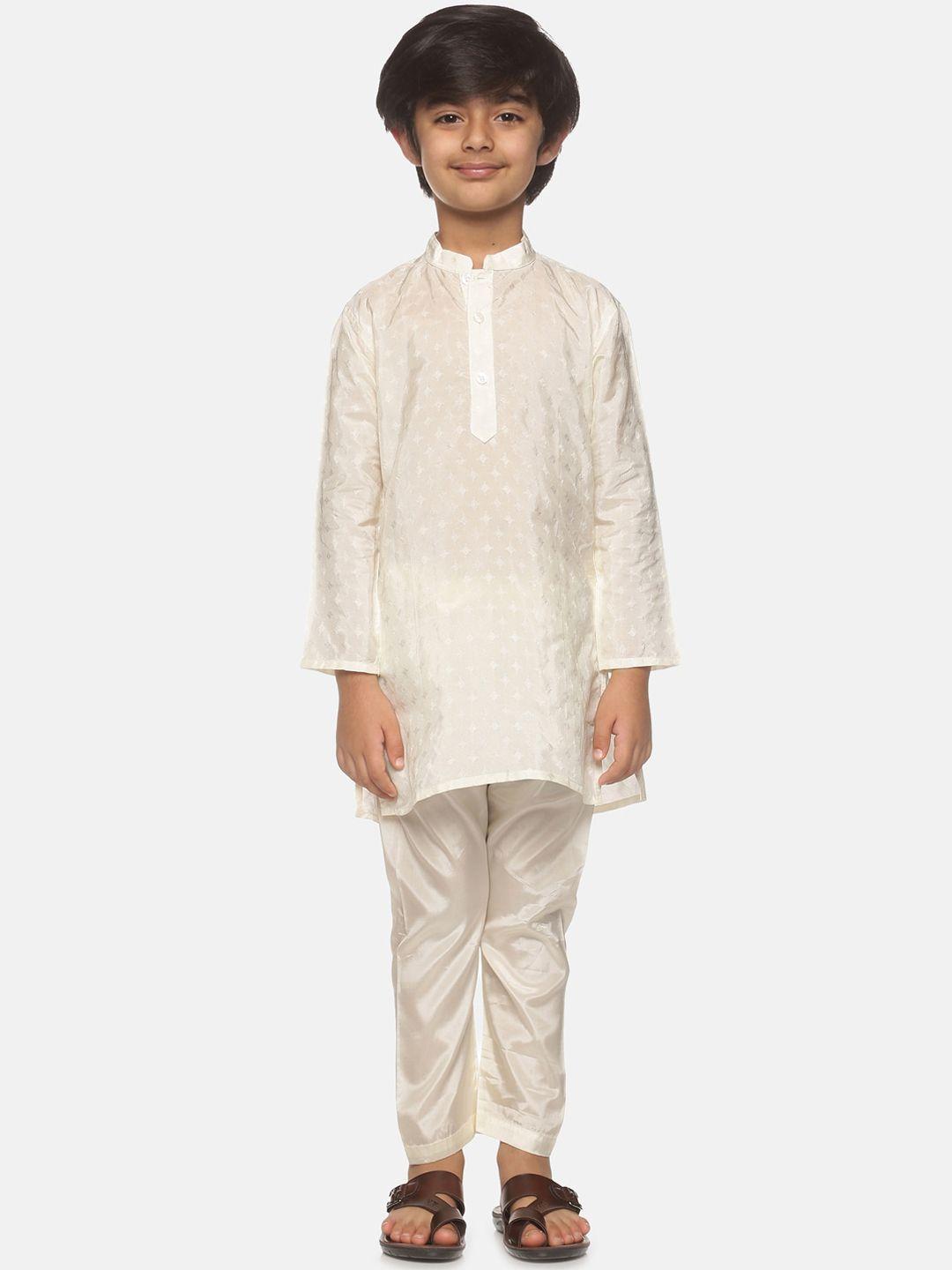 sethukrishna boys cream-coloured printed kurta with pyjamas