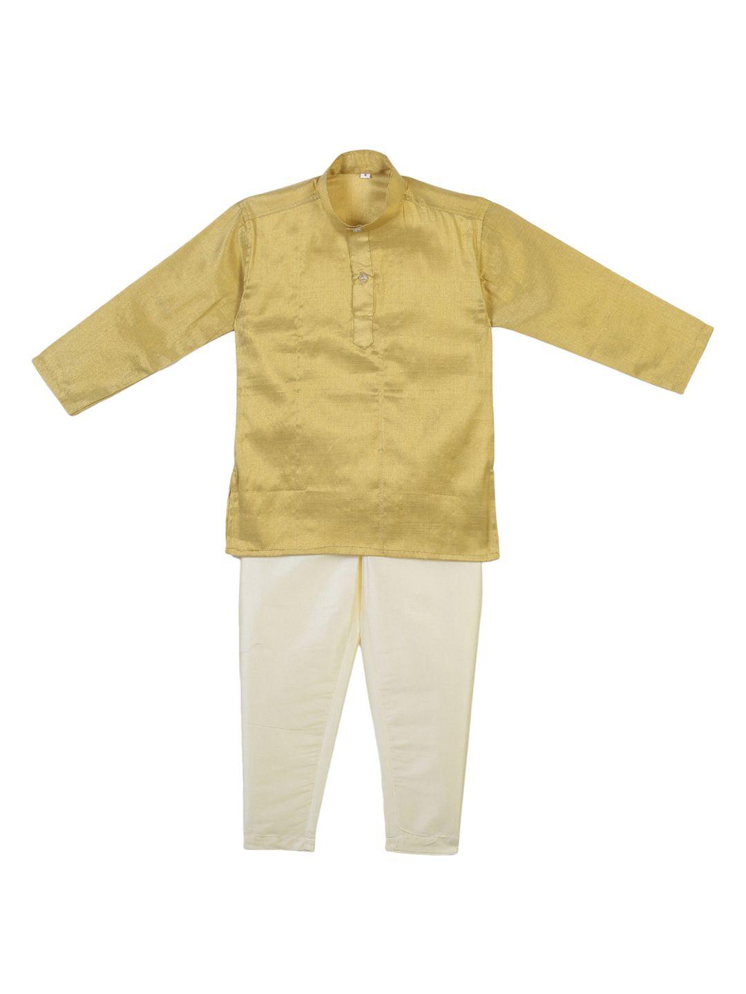 sethukrishna boys gold-coloured & cream-coloured solid kurta with pyjamas