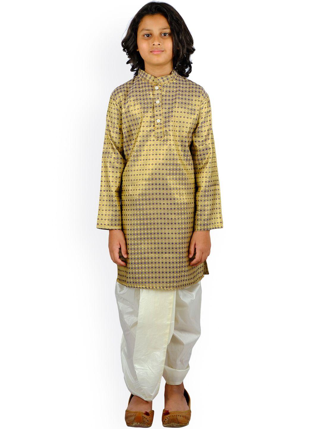 sethukrishna boys gold-toned printed kurta with dhoti pants