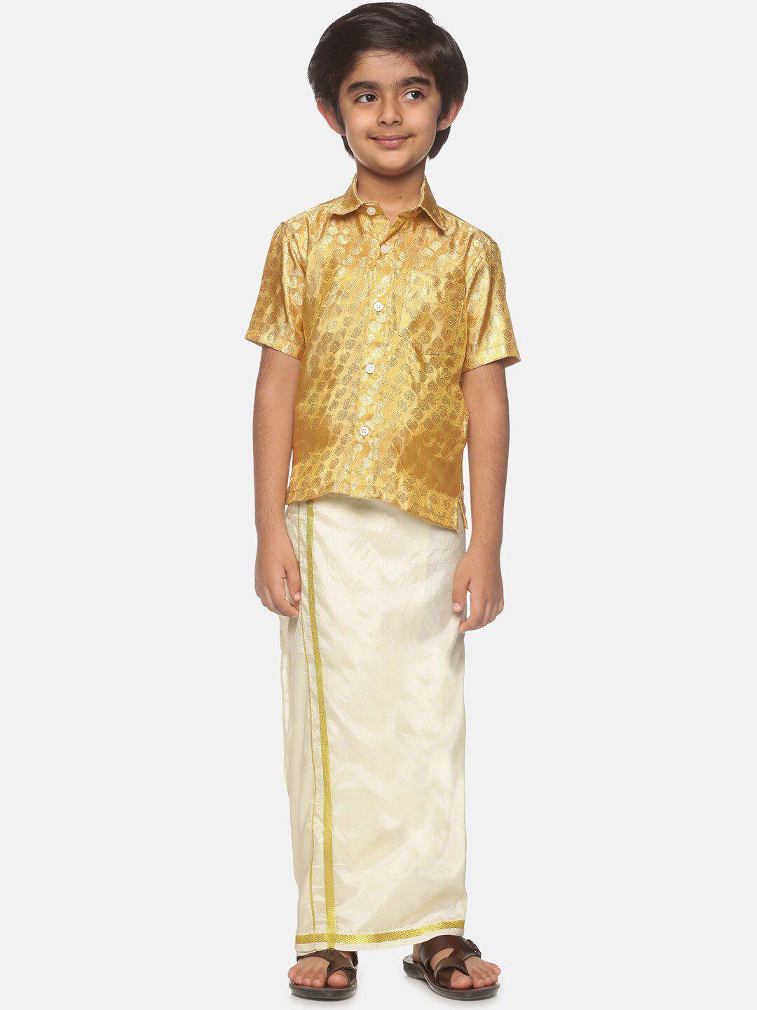 sethukrishna boys gold-toned self design shirt with dhoti
